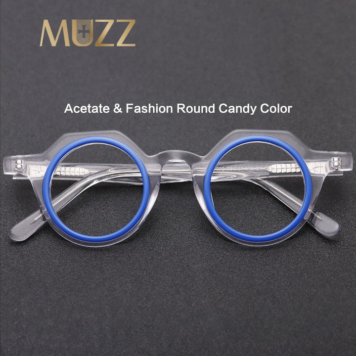 Muzz Unisex Full Rim Flat Top Round Acetate Eyeglasses 009 Full Rim Muzz