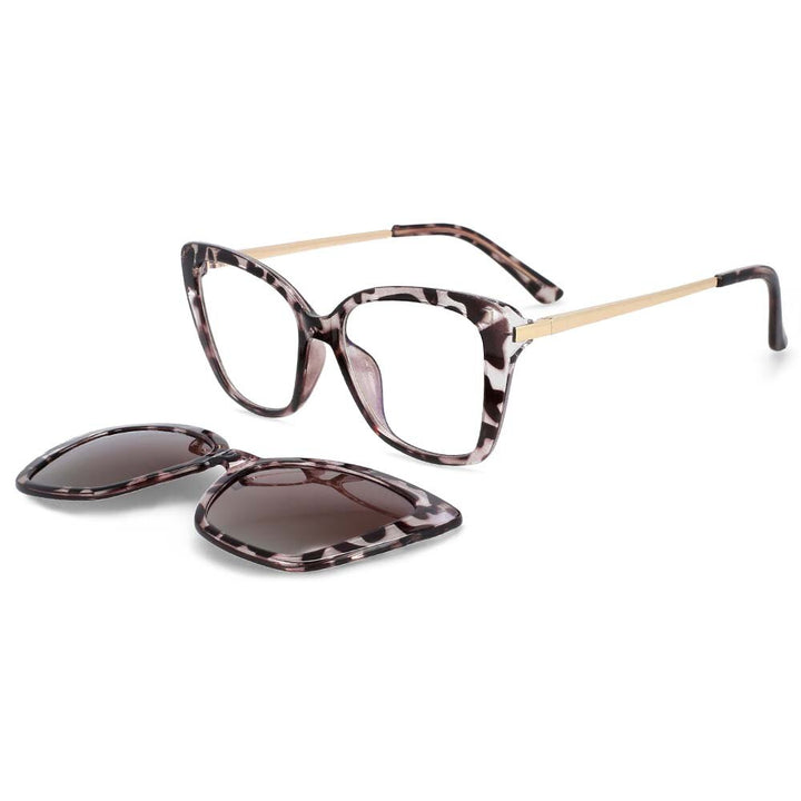 CCspace Women's Full Rim Rectangle Cat Eye Tr 90 Titanium Eyeglasses Clip On Sunglasses 53851 With Clip Ons CCspace leopard China white