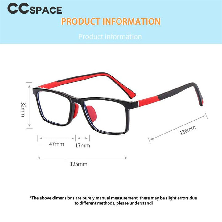 CCspace Unisex Youth Full Rim Square Silicone Eyeglasses 54670 Full Rim CCspace