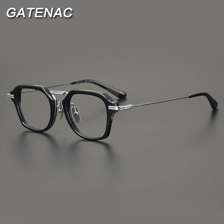 Gatenac Unisex Full Rim Round Square Acetate Titanium Eyeglasses Gxyj894 Full Rim Gatenac