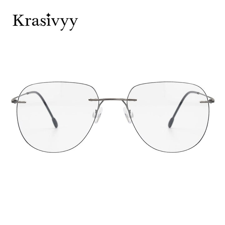 Krasivyy Unisex Rimless Round Flat Top Titanium Eyeglasses Ls05 Rimless Krasivyy   