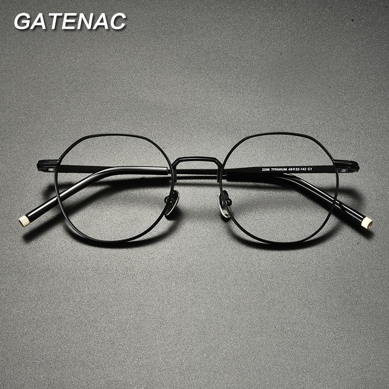 Gatenac Unisex Full Rim Irregular Round Titanium Eyeglasses Gxyj933 Full Rim Gatenac