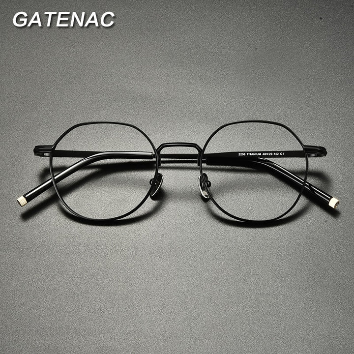 Gatenac Unisex Full Rim Irregular Round Titanium Eyeglasses Gxyj933 Full Rim Gatenac