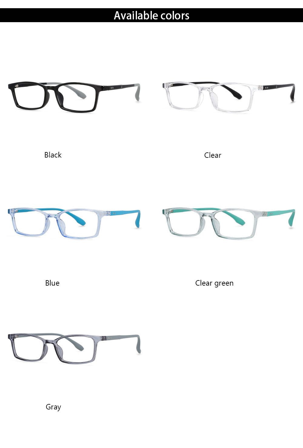 CCspace Unisex Youth Size Full Rim Rectangle Tr 90 Titanium Frame Eyeglasses 54465 Full Rim CCspace