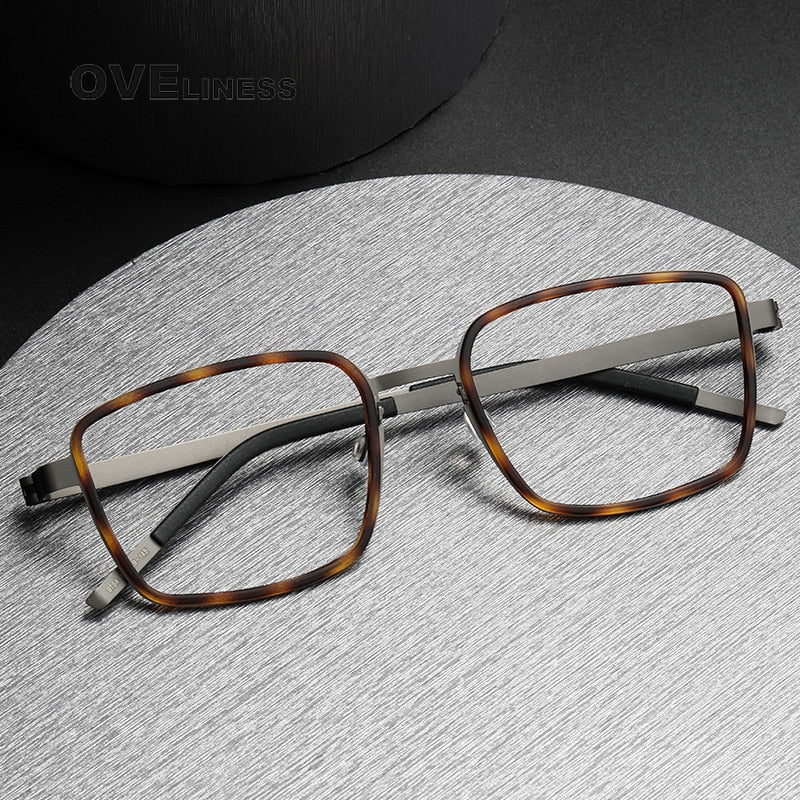 Oveliness Unisex Full Rim Square Screwless Acetate Titanium Eyeglasses 9754 Full Rim Oveliness