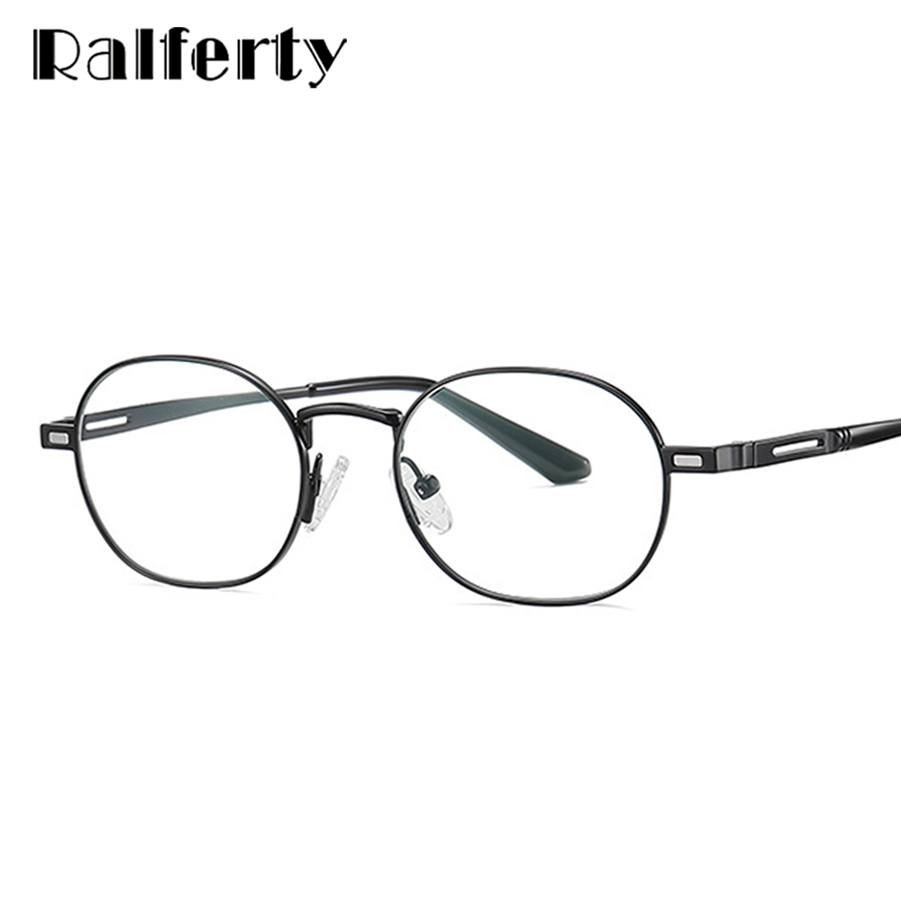 Ralferty Unisex Full Rim Oval Alloy Eyeglasses With Clip On Polarized Sunglasses D8802 With Clip Ons Ralferty