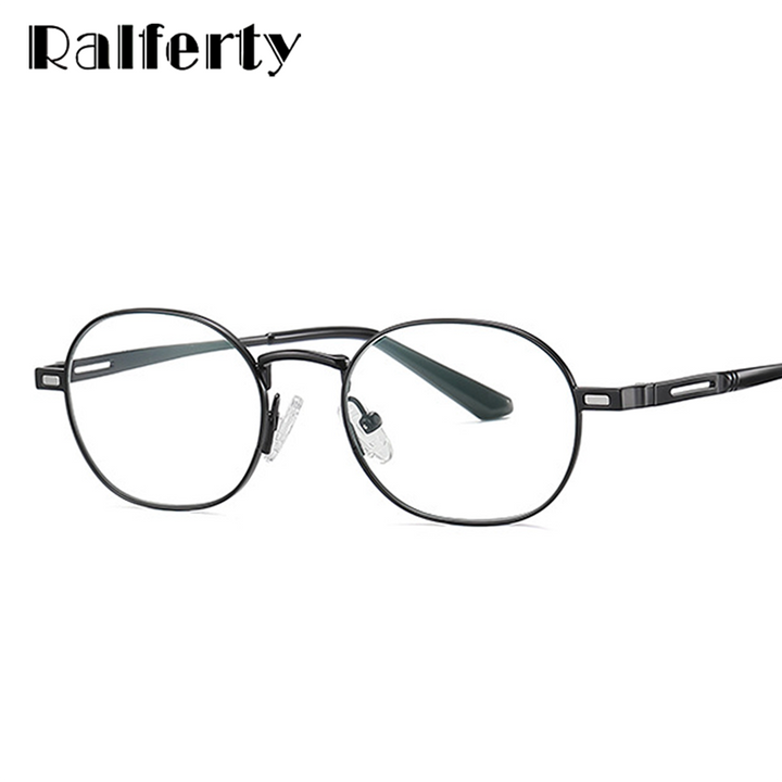 Ralferty Unisex Full Rim Oval Alloy Eyeglasses With Clip On Polarized Sunglasses D8802 With Clip Ons Ralferty