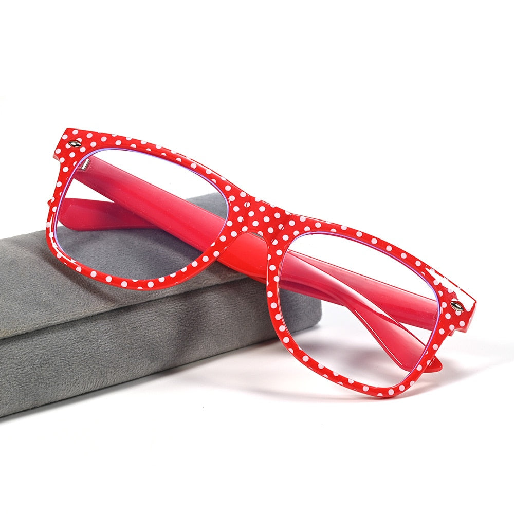 Cubojue Unisex Full Rim Square Red Polka Dot Tr 90 Hyperopic Reading Glasses Reading Glasses Cubojue