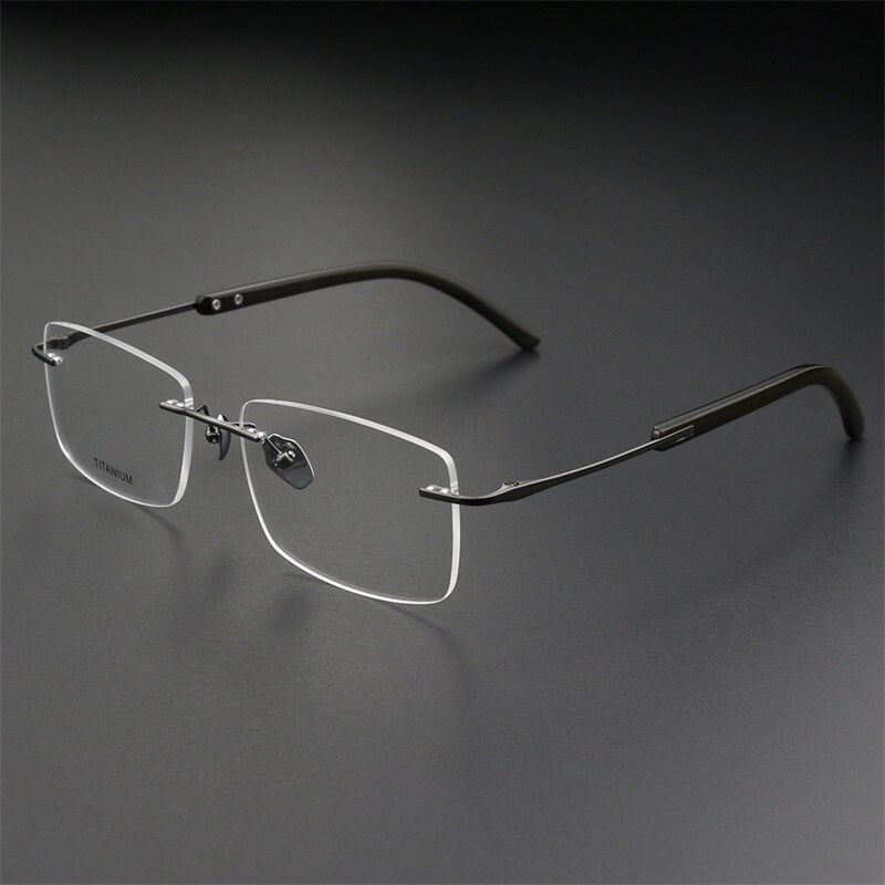 Hdcrafter Men's Rimless Square Titanium Horn Temple Eyeglasses Hs921 Rimless Hdcrafter Eyeglasses Gun
