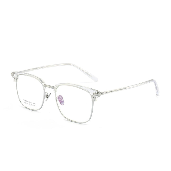 Reven Jate Unisex Full Rim Square Round Acetate Titanium Eyeglasses 6130 Full Rim Reven Jate transparent  