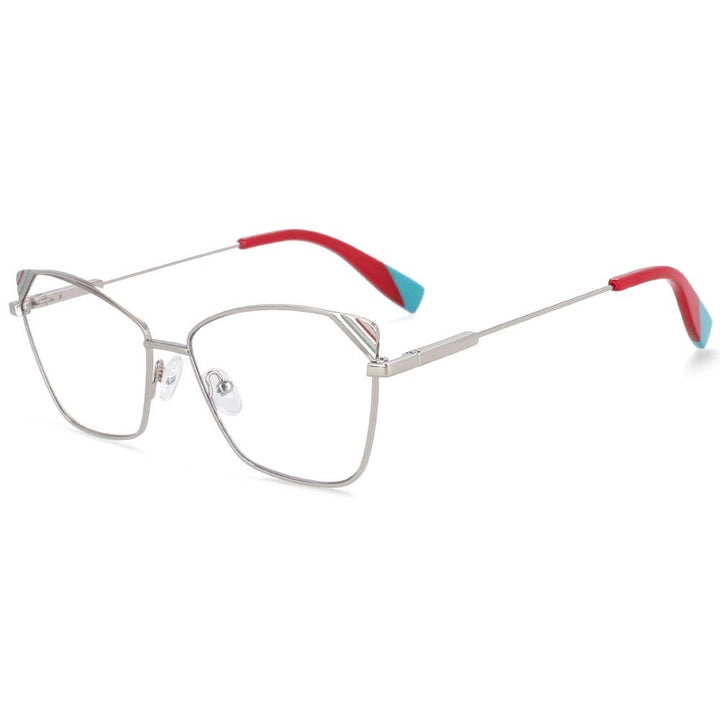 CCspace Women's Full Rim Square Cat Eye Alloy Frame Eyeglasses 54125 Full Rim CCspace CN Silver red