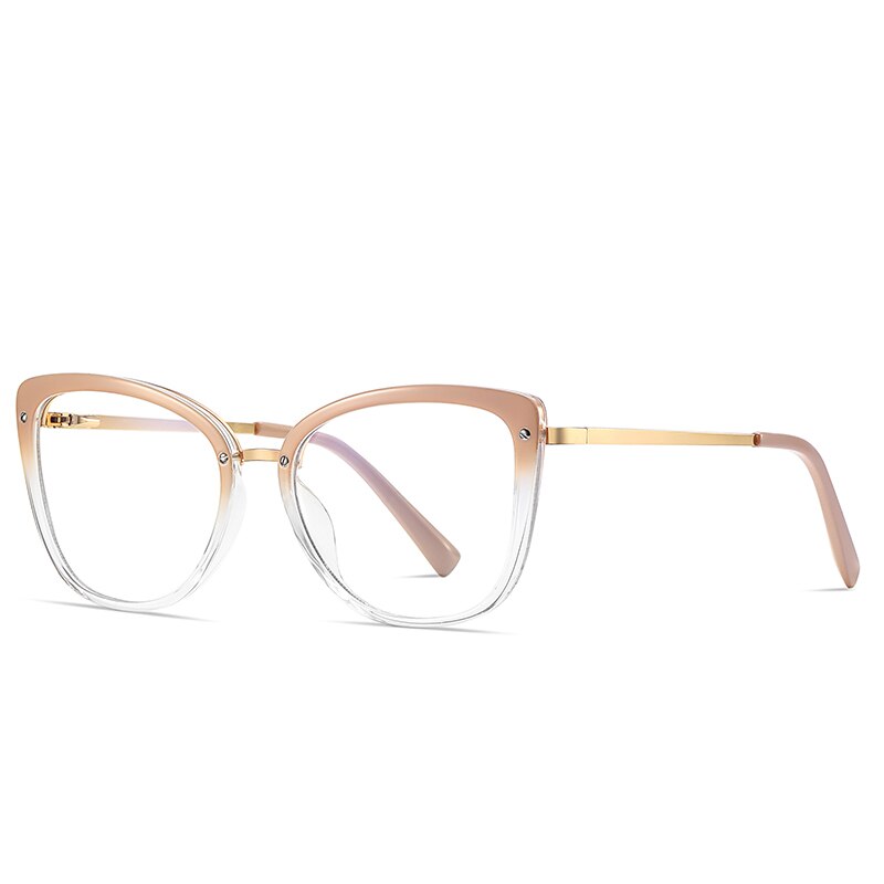 Gmei Women's Full Rim TR 90 Metal Cat Eye Frame Eyeglasses 2076 Full Rim Gmei Optical C5 Apricot  