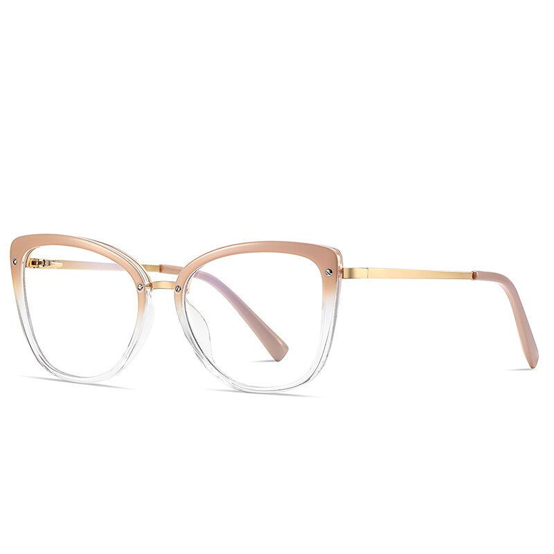 Gmei Women's Full Rim TR 90 Metal Cat Eye Frame Eyeglasses 2076 Full Rim Gmei Optical C5 Apricot