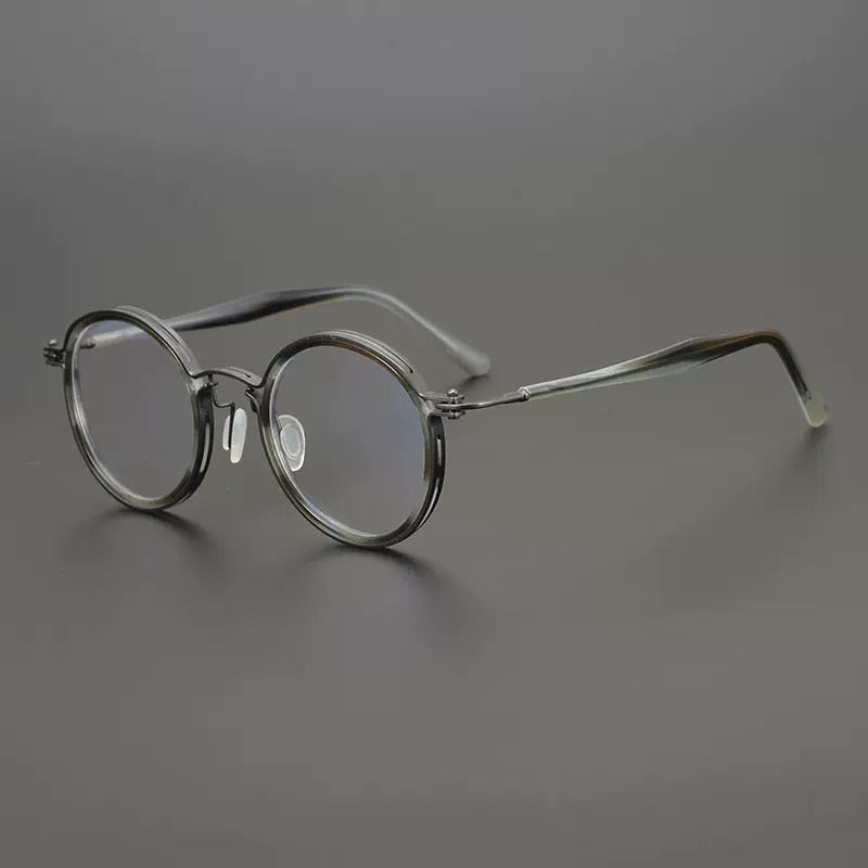 Gatenac Unisex Full Rim Round Acetate Titanium Frame Eyeglasses Gxyj576 Full Rim Gatenac Gray Titanium  