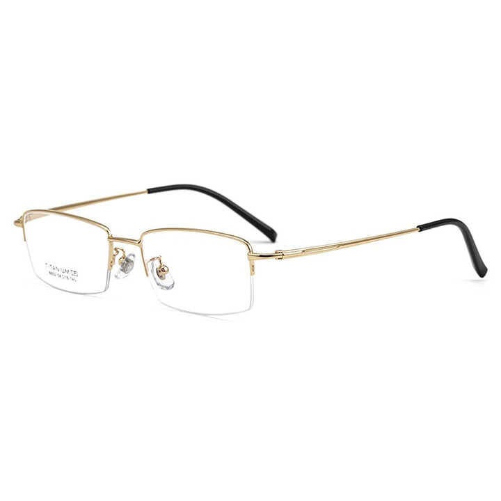 Gmei Men's Semi Rim Square Titanium Eyeglasses 8652f Semi Rim Gmei Optical Golden