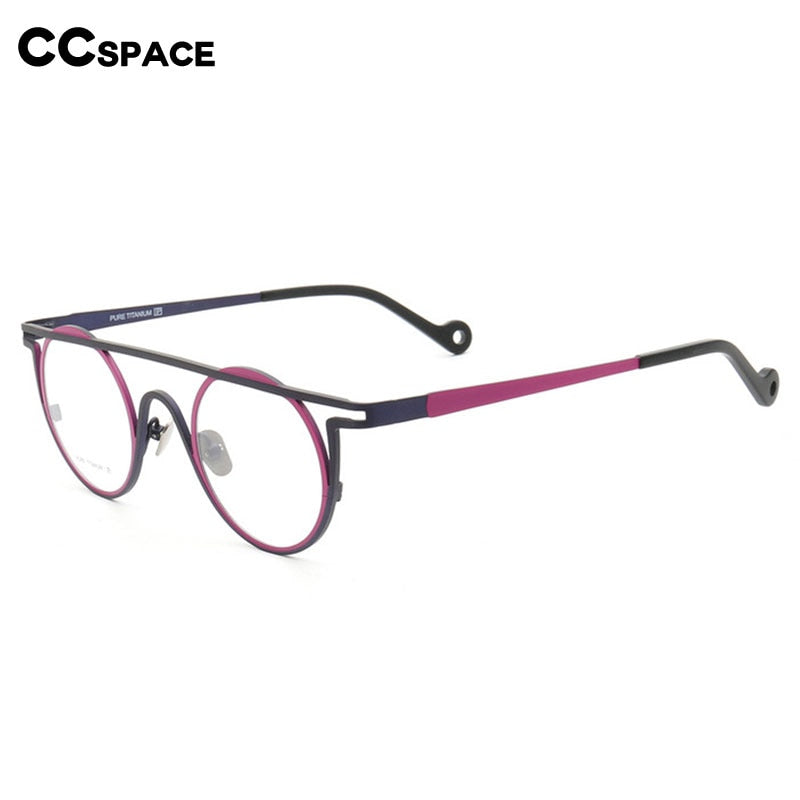 CCspace Unisex Full Rim Round Double Bridge Titanium Eyeglasses 55266 Full Rim CCspace