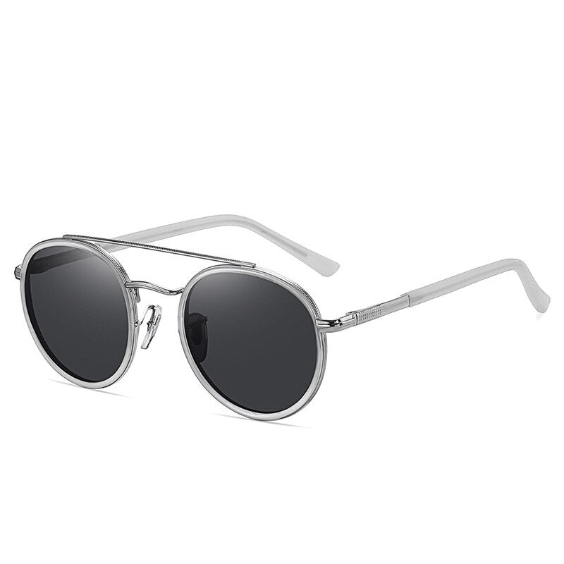 Yimaruili Unisex Full Rim Round Double Bridge Alloy Polarized Sunglasses C3816 Sunglasses Yimaruili Sunglasses White Silver C7 Other 