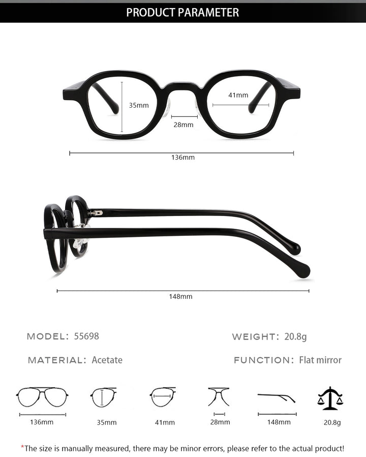 CCspace Unisex Full Rim Round Handcrafted Acetate Eyeglasses 55698 Full Rim CCspace