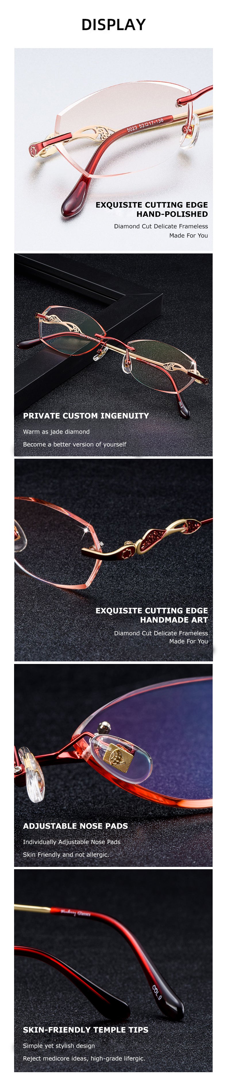 Chashma Women's Rimless Diamond Cut Titanium Oval Frame Eyeglasses 5023 Rimless Chashma