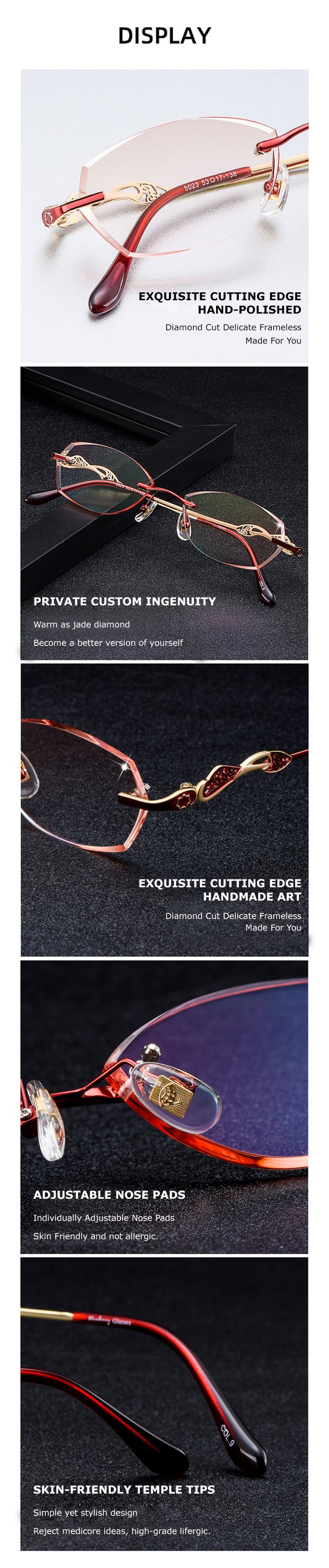 Chashma Women's Rimless Diamond Cut Titanium Oval Frame Eyeglasses 5023 Rimless Chashma