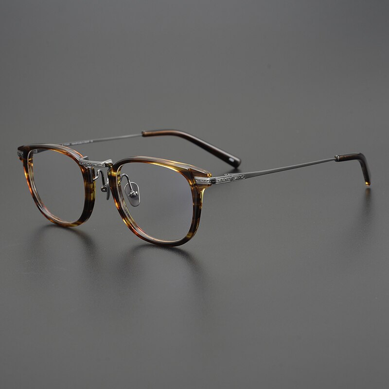 Gatenac Unisex Full Rim Square Titanium Acetate Eyeglasses Gxyj926 Full Rim Gatenac Amber