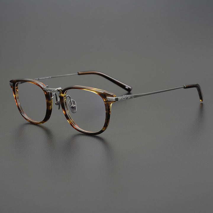Gatenac Unisex Full Rim Square Titanium Acetate Eyeglasses Gxyj926 Full Rim Gatenac Amber