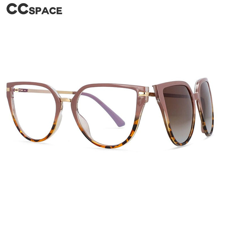 CCspace Unisex Full Rim Oversized Square Tr 90 Frame Eyeglasses Clip On Sunglasses 53791 With Clip Ons CCSpace