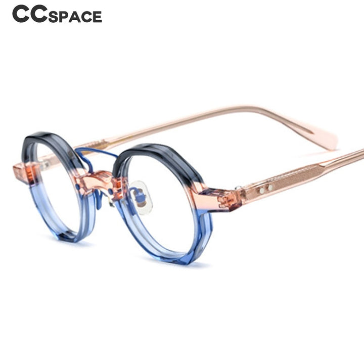 CCspace Unisex Full Rim Irregular Round Double Bridge Acetate Eyeglasses 54699 Full Rim CCspace
