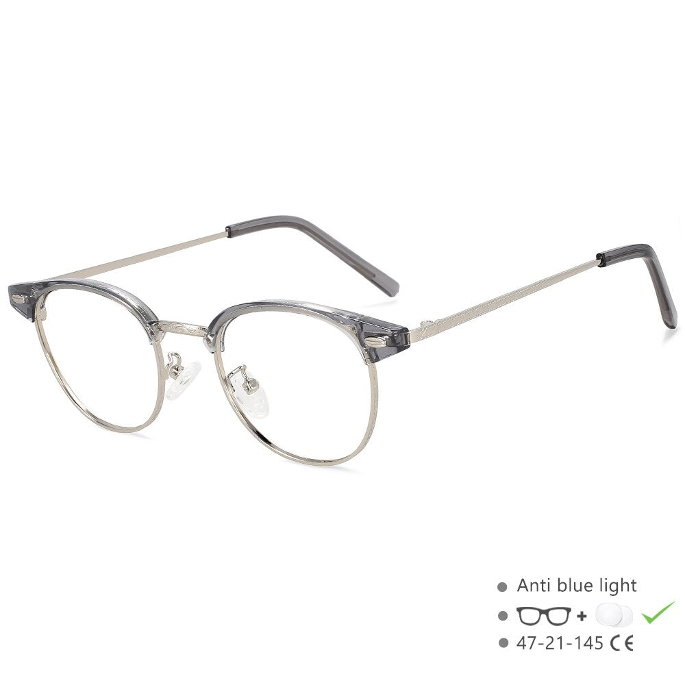 CCspace Unisex Full Rim Round Square Alloy Eyeglasses 55866 Full Rim CCspace China GraySilver
