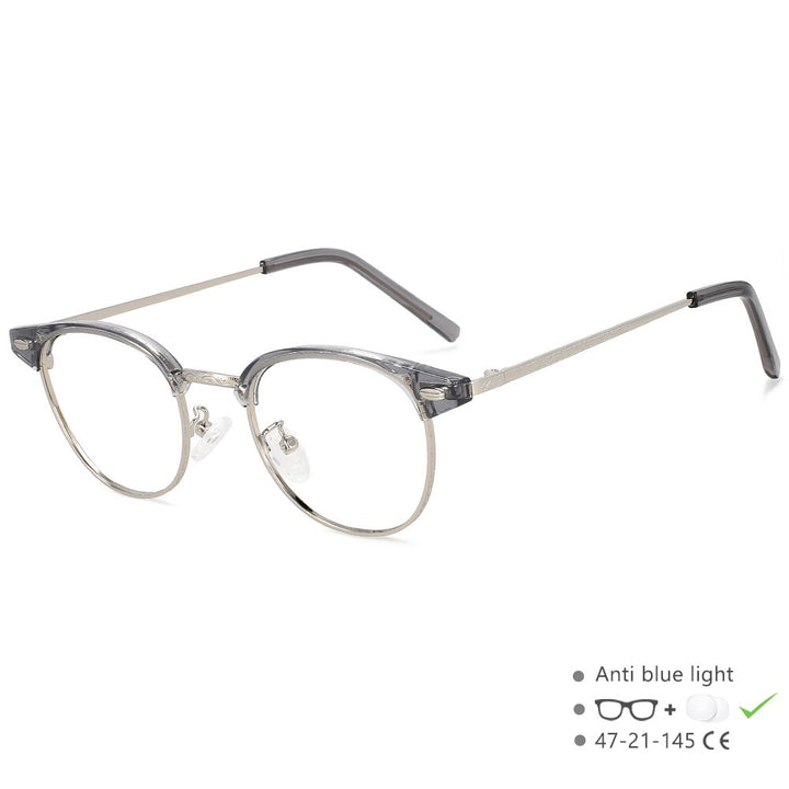 CCspace Unisex Full Rim Round Square Alloy Eyeglasses 55866 Full Rim CCspace China GraySilver