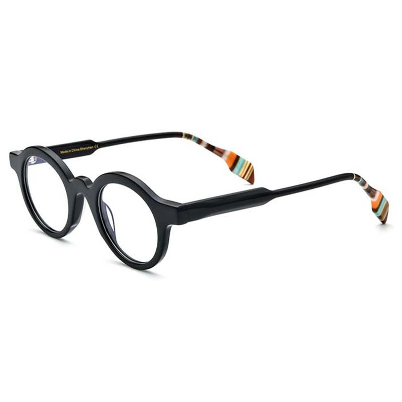 CCspace Unisex Full Rim Round Acetate Eyeglasses 53153 Full Rim CCspace Black China