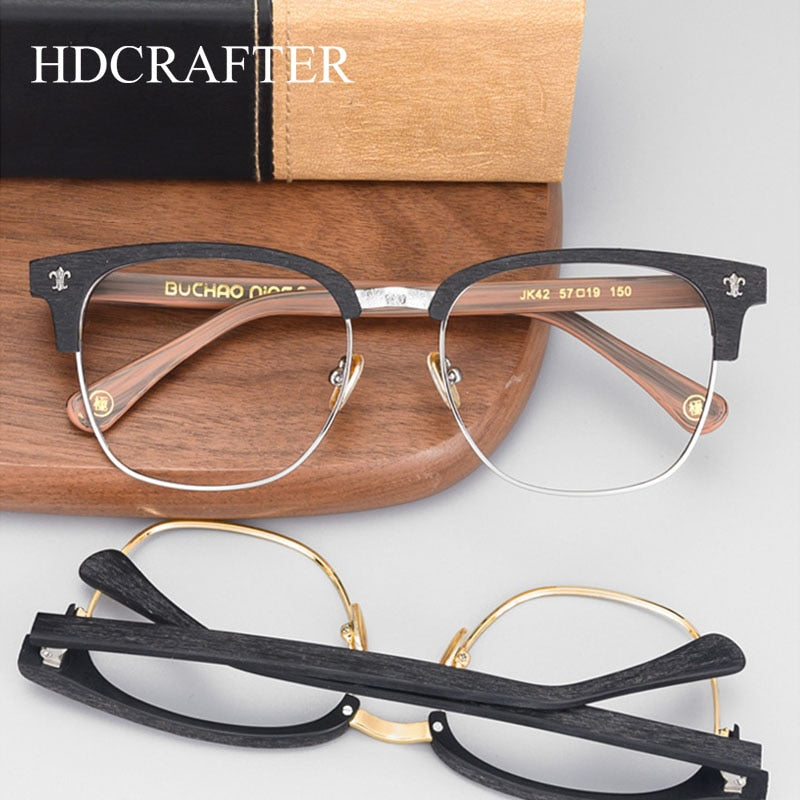 Hdcrafter Men's Full Rim Wide Square Wood Alloy Eyeglasses Jkk042 Full Rim Hdcrafter Eyeglasses