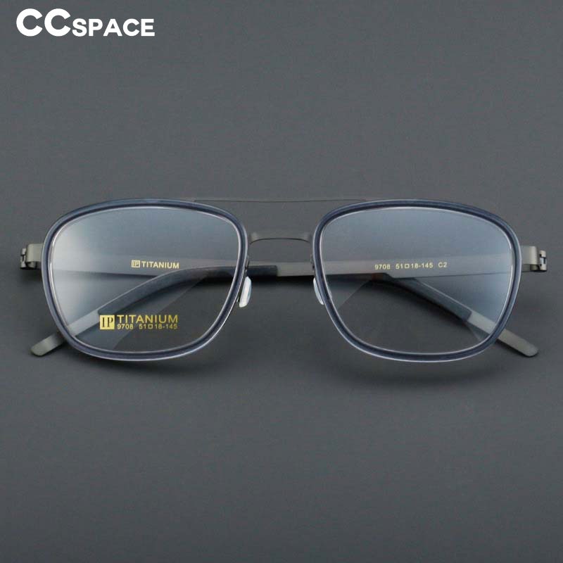 CCspace Unisex Full Rim Square Double Bridge Acetate Titanium Eyeglasses 55024 Full Rim CCspace
