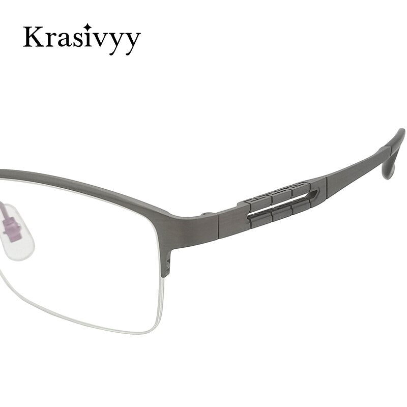 Krasivyy Men's Semi Rim Square Spring Hinge Titanium Eyeglasses Kr0070 Semi Rim Krasivyy