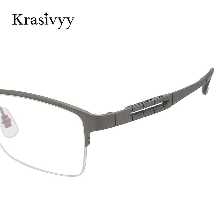 Krasivyy Men's Semi Rim Square Spring Hinge Titanium Eyeglasses Kr0070 Semi Rim Krasivyy