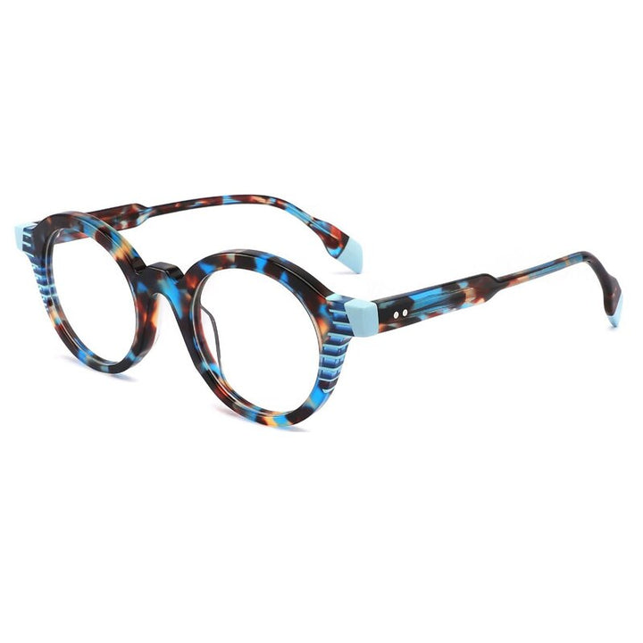Gatenac Unisex Full Rim Round Acetate Eyeglasses Gxyj1013 Full Rim Gatenac Blue