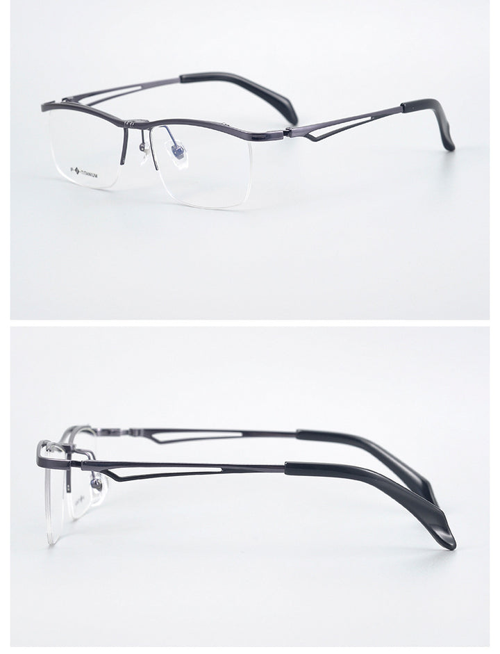 Hdcrafter Unisex Semi Rim Rectangle Titanium Flip Up Frame Eyeglasses T18044 Semi Rim Hdcrafter Eyeglasses