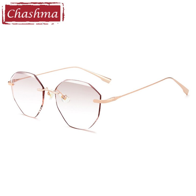 Chashma Women's Rimless Irregular Round Titanium Eyeglasses Tinted Lenses 99219 Rimless Chashma Rose Gold