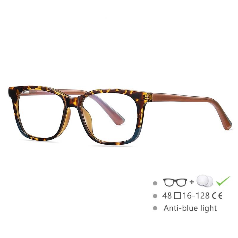 CCspace Youth's Unisex Full Rim Square Tr 90 Titanium Eyeglasses 54523 Full Rim CCspace China leopard