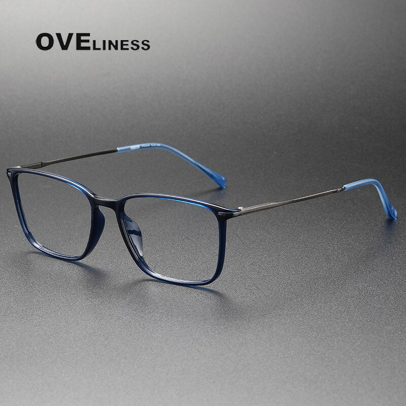 Oveliness Unisex Full Rim Square Acetate Titanium Eyeglasses 8636 Full Rim Oveliness blue