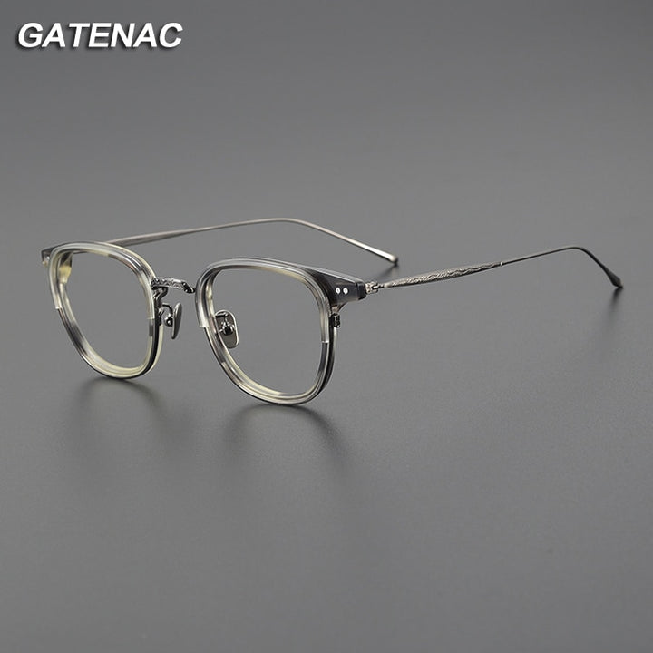 Gatenac Unisex Full Rim Square Acetate Titanium Eyeglasses Gxyj1076 Full Rim Gatenac