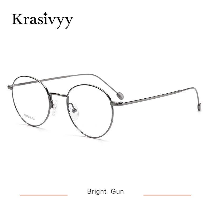 Krasivyy Unisex Full Rim Round Titanium Eyeglasses Kr86052 Full Rim Krasivyy Bright Gun CN 