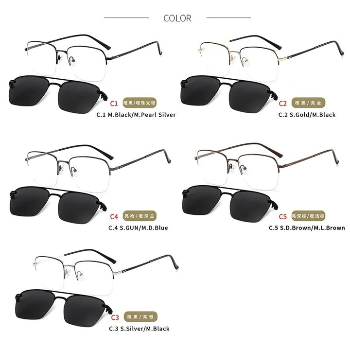 Kansept Unisex Full Rim Square Alloy Frame Eyeglasses Magnetic Polarized Clip On Sunglasses Dp33060 Clip On Sunglasses Kansept   