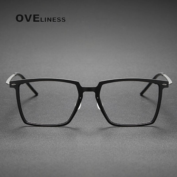 Oveliness Unisex Full Rim Square Acetate Titanium Eyeglasses Full Rim Oveliness