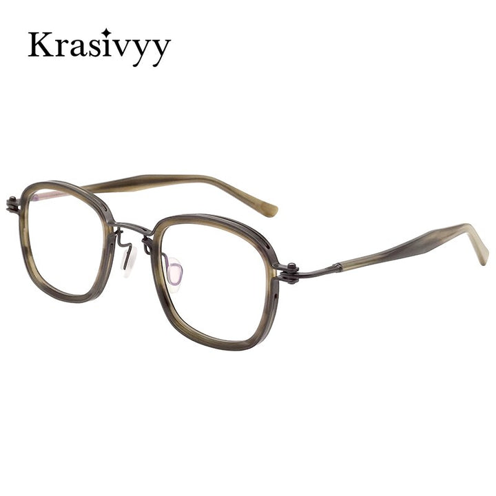 Krasivyy Men's Full Rim Square Titanium Acetate Eyeglasses Rlt5863 Full Rim Krasivyy