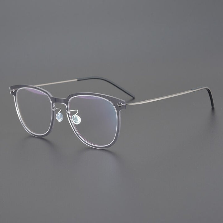 Gatenac Unisex Full Rim Round Square Screwless Titanium Eyeglasses Gxyj956 Full Rim Gatenac Gray