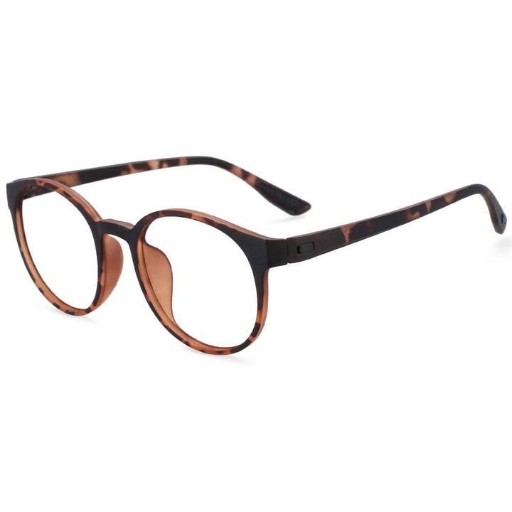 CCspace Unisex Full Rim Round Tr 90 Titanium Frame Eyeglasses 54168 Full Rim CCspace Leopard