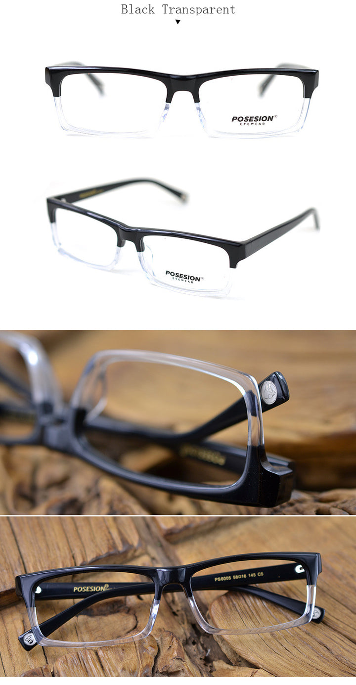 Hdcrafter Men's Full Rim Rectangle Acetate Frame Eyeglasses Ps8005 Full Rim Hdcrafter Eyeglasses