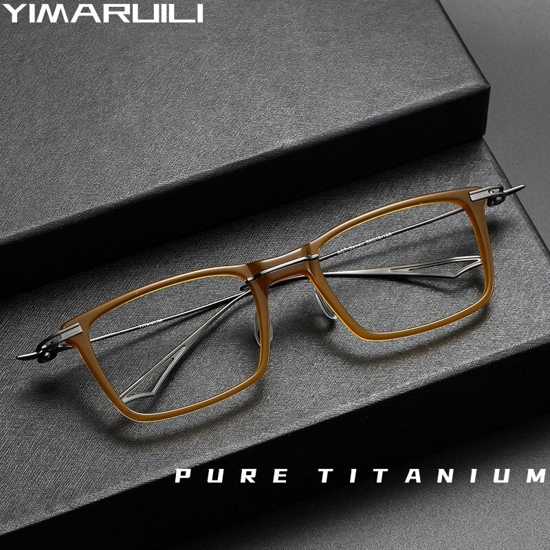 Yimaruili Unisex Full Rim Square Acetate Titanium Eyeglasses 1128 Full Rim Yimaruili Eyeglasses
