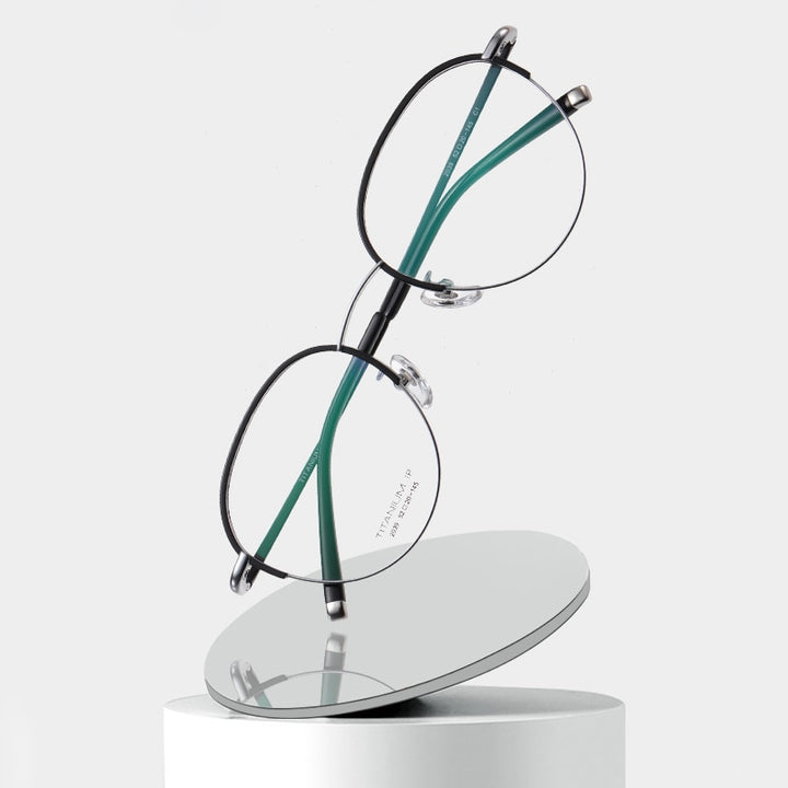 Reven Jate Unisex Full Rim Round Acetate Titanium Frame Eyeglasses YJ2039 Full Rim Reven Jate